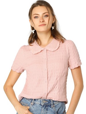Allegra K Women's Sweet Peter Pan Collar Button-down Shirt Pink Medium :  Target