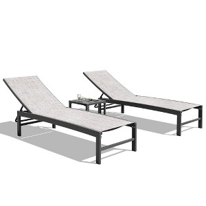 Crestlive Products 3 pcs Outdoor Aluminum Mesh Chaise Lounge Chairs and Side Table Set Sun Lounger with Adjustable Backrest - 1 of 4