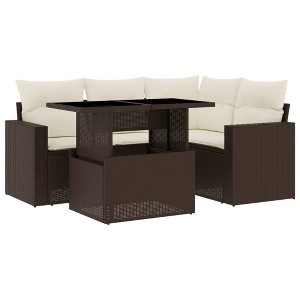 vidaXL 5 Piece Patio Sofa Set with Cushions Brown and Cream Poly Rattan - Without Storage - 1 of 4