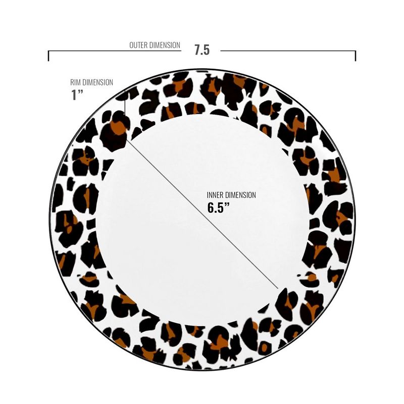 Smarty Had A Party 7.5" White with Black and Brown Leopard Print Rim Round Disposable Plastic Appetizer/Salad Plates (120 Plates), 2 of 9