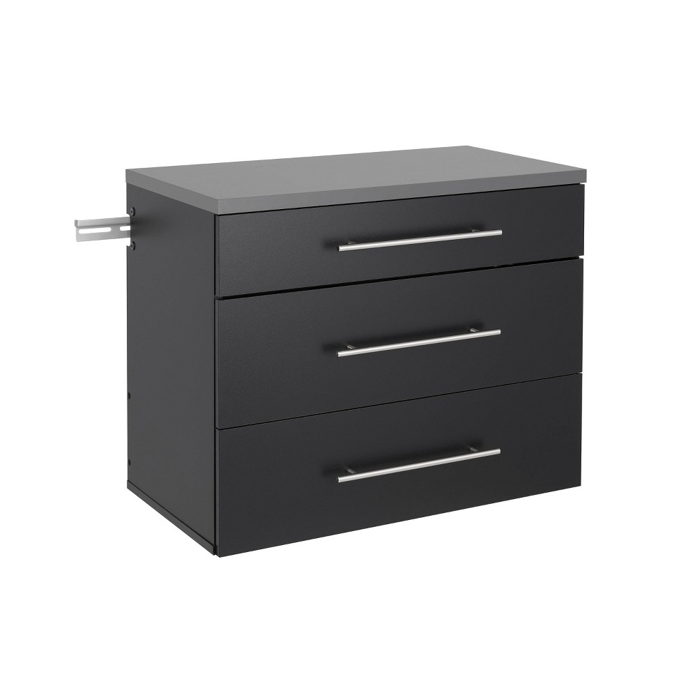 Prepac Hangups 3 Drawer Base Storage Cabinet Black: Laminated Wood Composite, CARB Certified, 24" Height