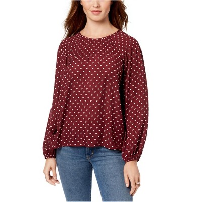 maison Jules Womens Heart-Print Pullover Blouse