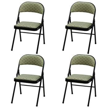 MECO Sudden Comfort Deluxe Zuni Fabric Padded Folding Chair with Steel Frame and Fully Contoured Backrest for Indoor Outdoor Use, Black (Set of 4)