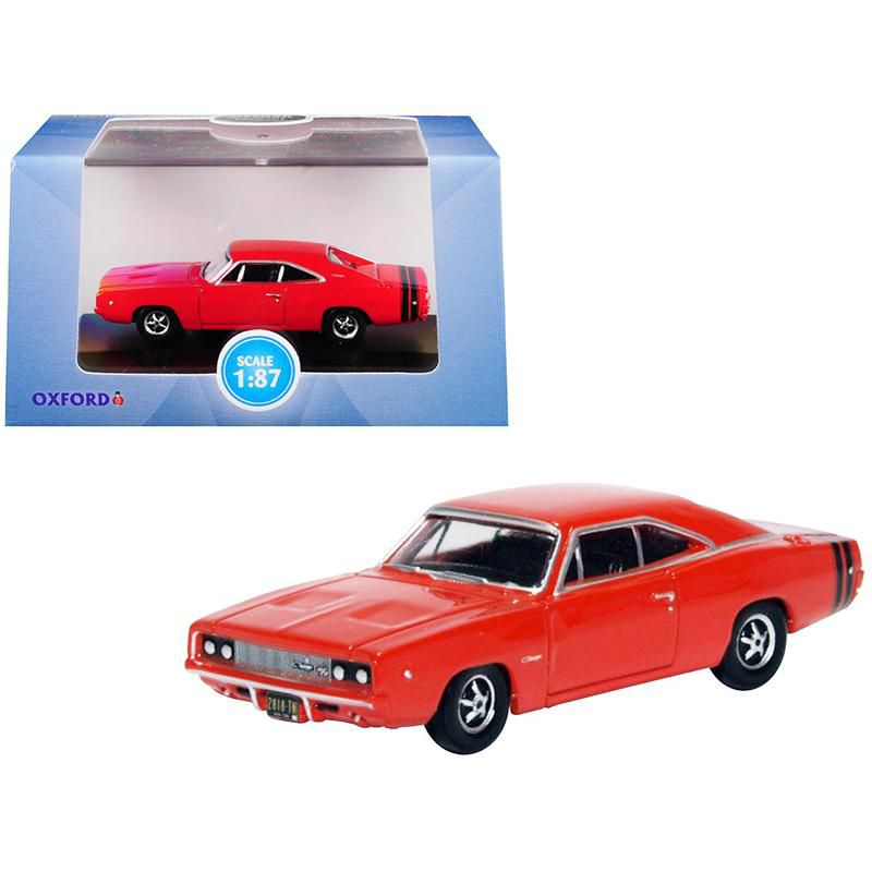 1968 Dodge Charger Bright Red with Black Stripes 1/87 (HO) Scale Diecast Model Car by Oxford Diecast, 1 of 4