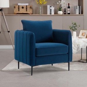KWPZQEB Armchair, Accent Chair for Living Room, Velvet Upholstered Chair Mid-Century Modern Armchair with Pillow and Metal Legs for Bedroom - 1 of 4