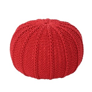 Corisande Knitted Cotton Pouf Red - Christopher Knight Home