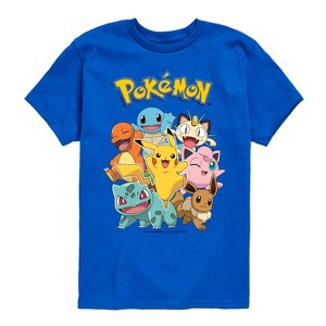 Boys' - Pokémon - Pikachu Eevee Jigglypuff Charmander Squirtle Bulbasaur Meowth Short Sleeve Graphic T-Shirt - 1 of 4