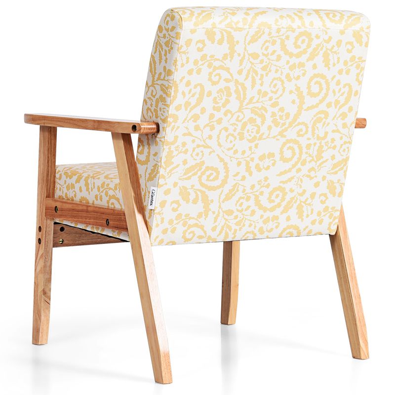 Tangkula Accent Armchair Fabric Upholstered Lounge Chair with Wooden Legs Grey/Navy/Yellow, 4 of 7