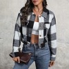 Coolmee Women's Flannel Cropped Plaid Shacket Jacket Button Down Long Sleeve Shirts Tops - 2 of 3