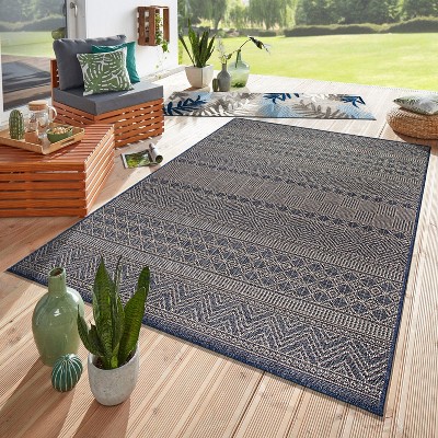 Modern Geometric Bohemian Blue 5' x 7' Indoor/Outdoor Rug