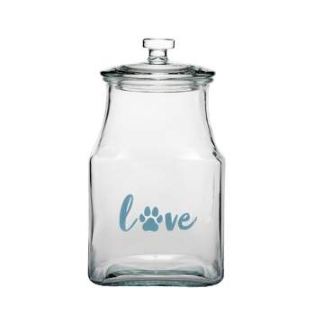Amici Pet Love Glass Canister Square Jar, Dog and Cat Food Storage Container, Food Safe, Airtight Lid with Handle and Plastic Gasket, 52 oz.