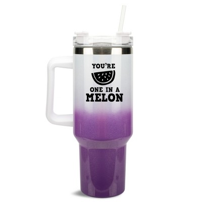 100 North You're One In A Melon Watermelon 40 oz. Stainless Steel, Large Water Bottle Coffee Mug, Spill & Leak Resistant, Thermal Travel Tumbler with