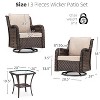 3-Piece Outdoor Wicker Patio Set, 360° Swivel Rocker Chairs with Cushions & Tempered Glass Side Table, Elegant Bistro Set for Backyard & Patio - 3 of 4