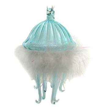 Holiday Ornaments Coast Feathery Jellyfish Orn  -  One Ornament 5 Inches -  Marine Animal  -  6007313  -  Plastic  -  Blue