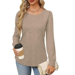 Clearlove Fall Tops for Women Long Sleeve Shirts Casual Cotton Blouses 2025 Dressy Pleated Tunics - 1 of 4