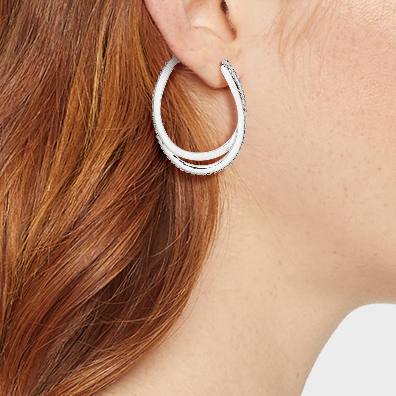 Sterling Silver Posts With Silver Plated Crystal Click Top Hoop Earrings - A New Day&#8482; Silver, 3 of 5