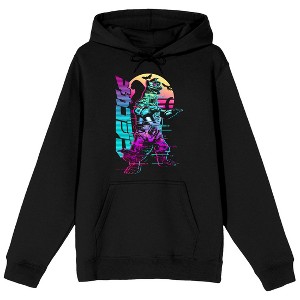 Godzilla Neon Kanji Character Art Adult Black Long Sleeve Hooded Sweatshirt - 1 of 4