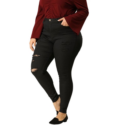 Agnes Orinda Women's Plus Size Jeans Zipper Back Yoke Stretch Roll Up Cuff  Denim Pants : Target