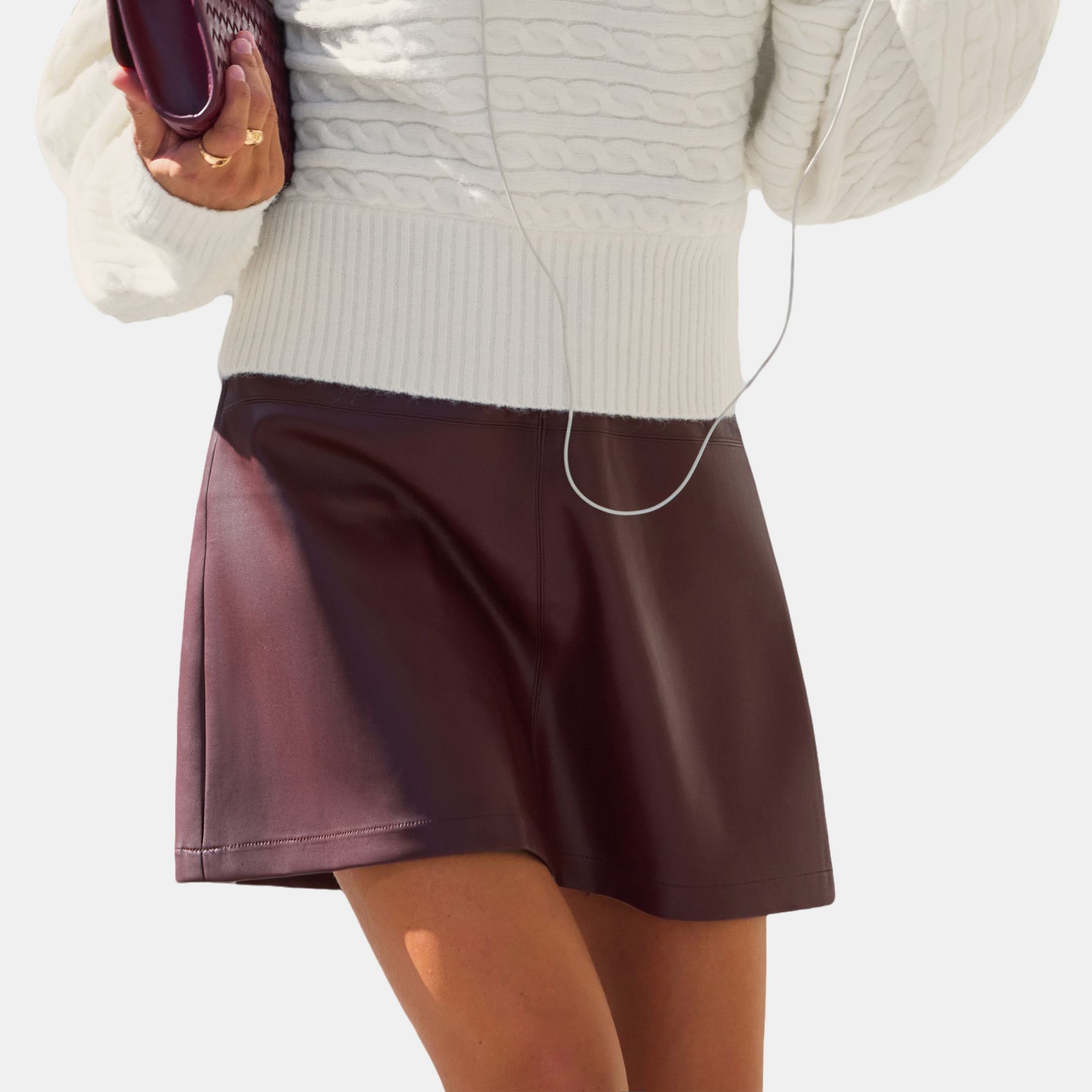 Women's Faux Leather A-Line Mini Skirt - Cupshe-XL-Red