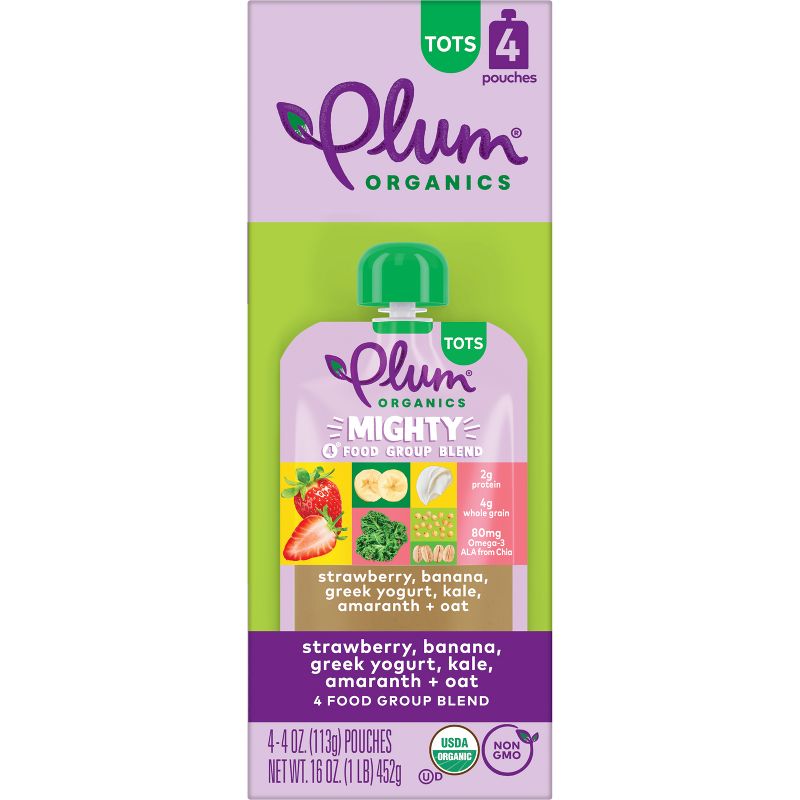 Plum Organics Toddler Food Mighty 4 - Strawberry Banana Greek Yogurt Kale Amaranth Oat - 4oz/4ct, 6 of 13