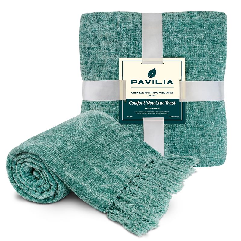PAVILIA Chenille Throw Blanket with Woven Knitted Tassel Fringe for Couch, Living Room Decor and Bed, 2 of 6