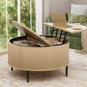Brafabhome Round Lift Top Coffee Table with Storage, 31.5" Flip-top Fluted Cocktail Table, Mid-Century Modern Center Table for Living Room - 1 of 4