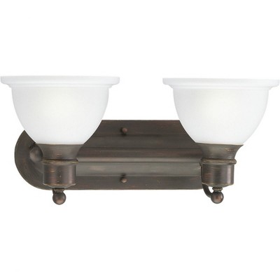 Antique Bronze 2-Light Wall Sconce with White Etched Glass Shades