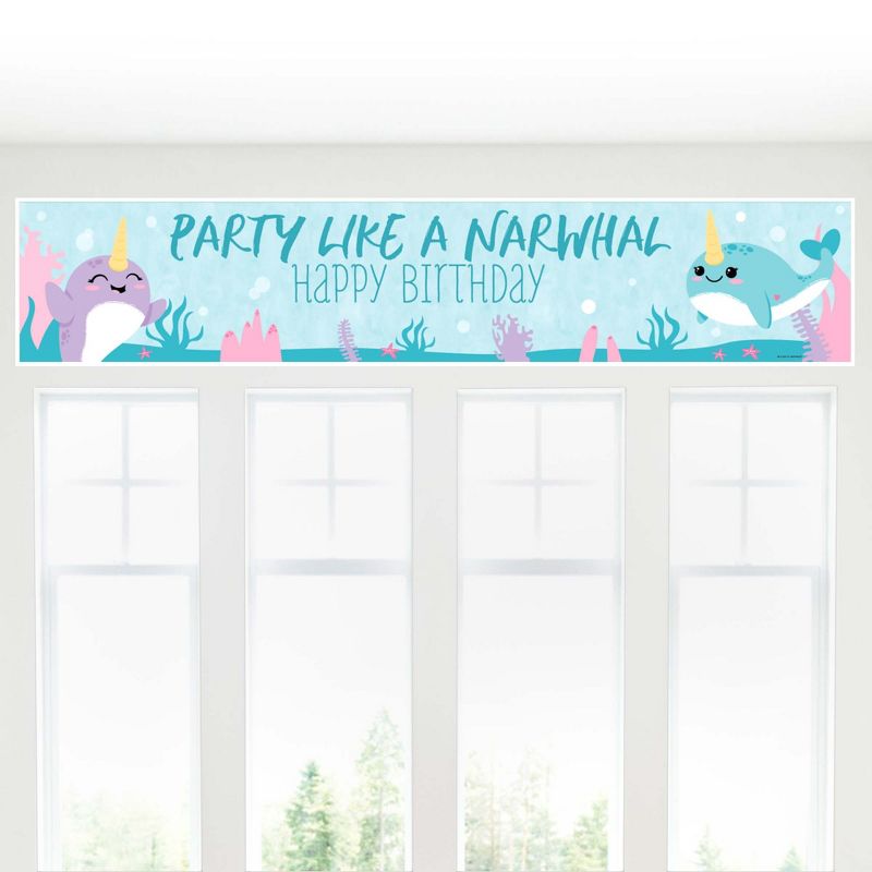 Big Dot of Happiness Narwhal Girl - Under The Sea Happy Birthday Decorations Party Banner, 5 of 8