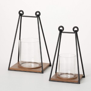 11.75" & 13.75" Triangular Wire Frame Lanterns - Set of 2, Multicolor - 1 of 4