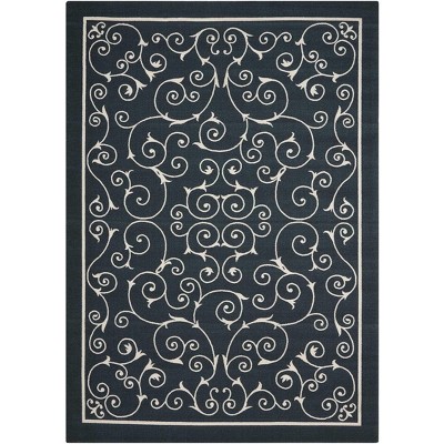 Classic Black Floral 5' x 7' Synthetic Indoor/Outdoor Area Rug