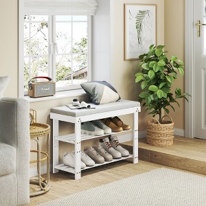 CAVINAS Modern 3-Tier Small Shoe Bench Rock with Cushion & Open Shelves,Multifunctional Storage Bench for Entryway,Living Room - 1 of 4