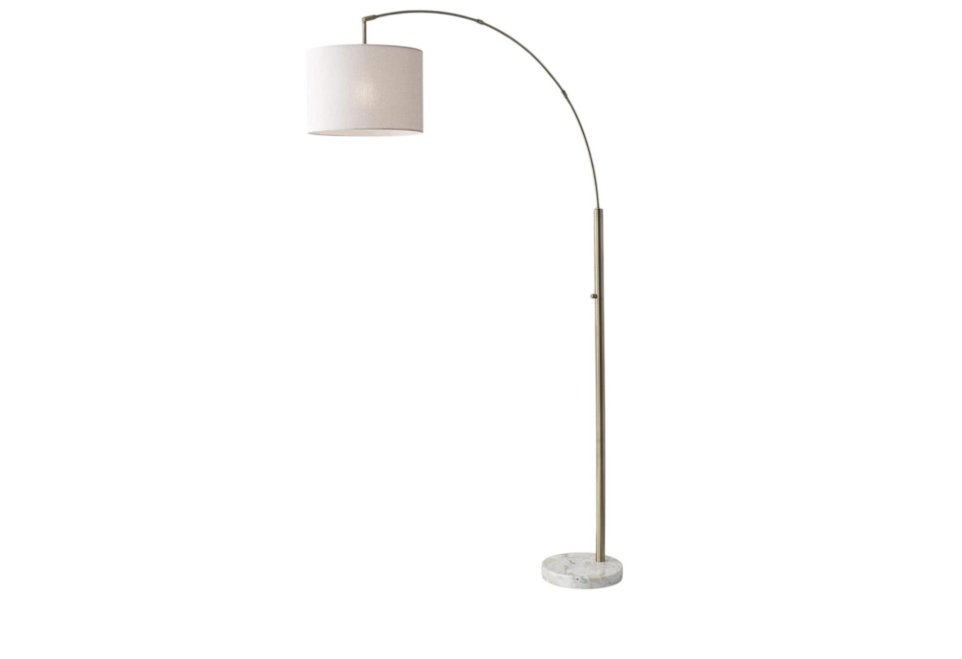 HomeRoots 74" Brass Metal Arc Floor Lamp With Off White Linen Drum Shade