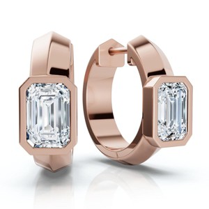 Pompeii3 1 1/3Ct Emerald Cut Brava Bezel Diamond Hoops 5/8" Huggies 14k Gold Lab Created - 1 of 2