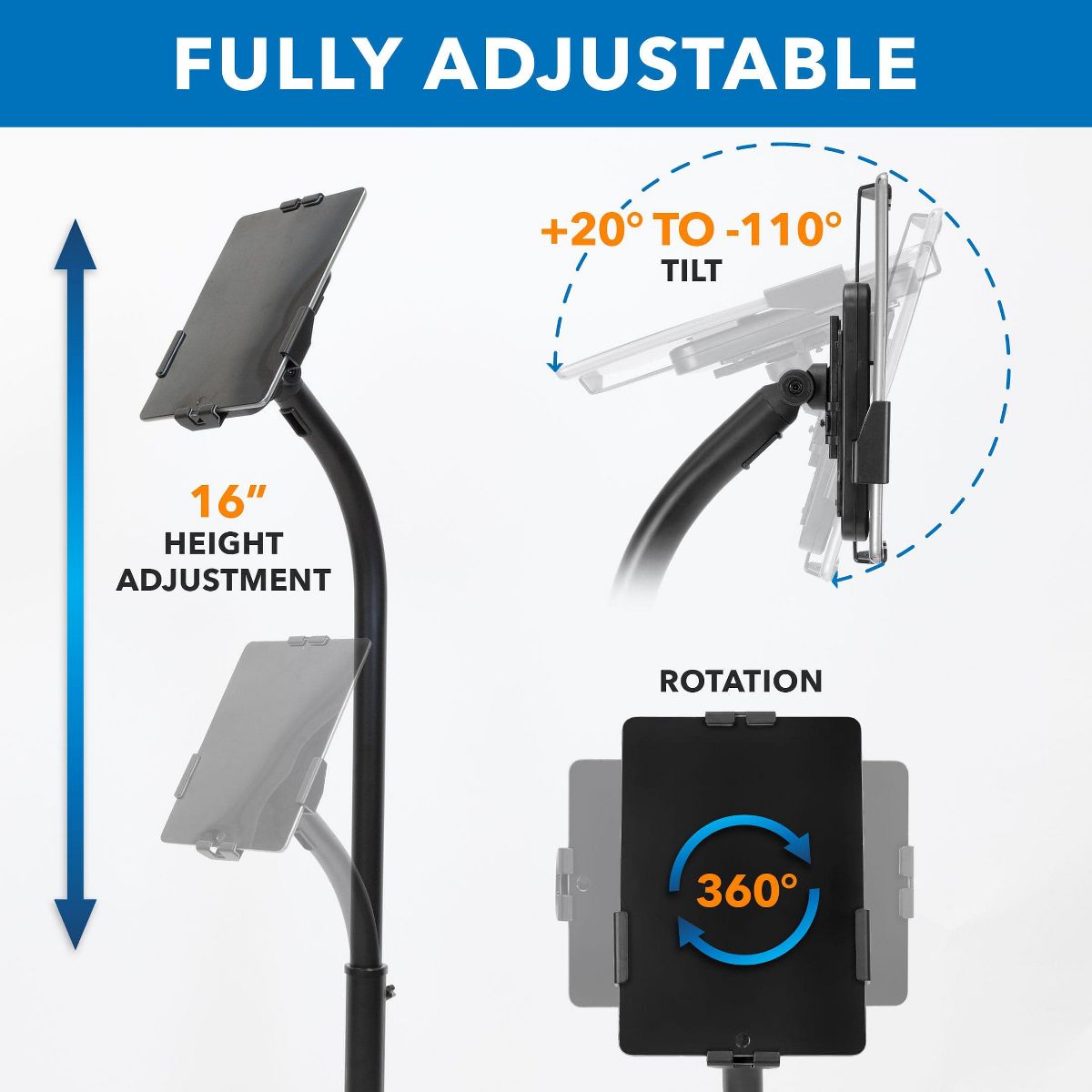 Mount-It! Height Adjustable Tablet Kiosk Stand, Anti-Theft Tablet Floor Stand with Lock for Business & Retail Use | Universal Fit for 7.9" to 11" iPad - thumbnail 2