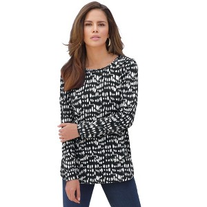 Roaman's Plus Size Cotton Ultimate Long Sleeve Crewneck Tee - 1 of 4