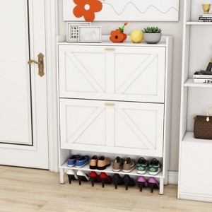 TIRAMISUBEST Rustic Shoe Cabinet with Metal Handles - 1 of 4