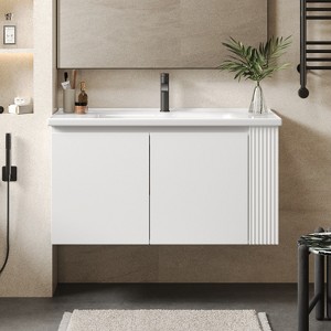 VYNXARIA 36" Modern Versatile Wall-Mounted Bathroom Vanity with Ceramic Sink, Floating Bathroom Vanity, Large Storage Space, White - 1 of 4