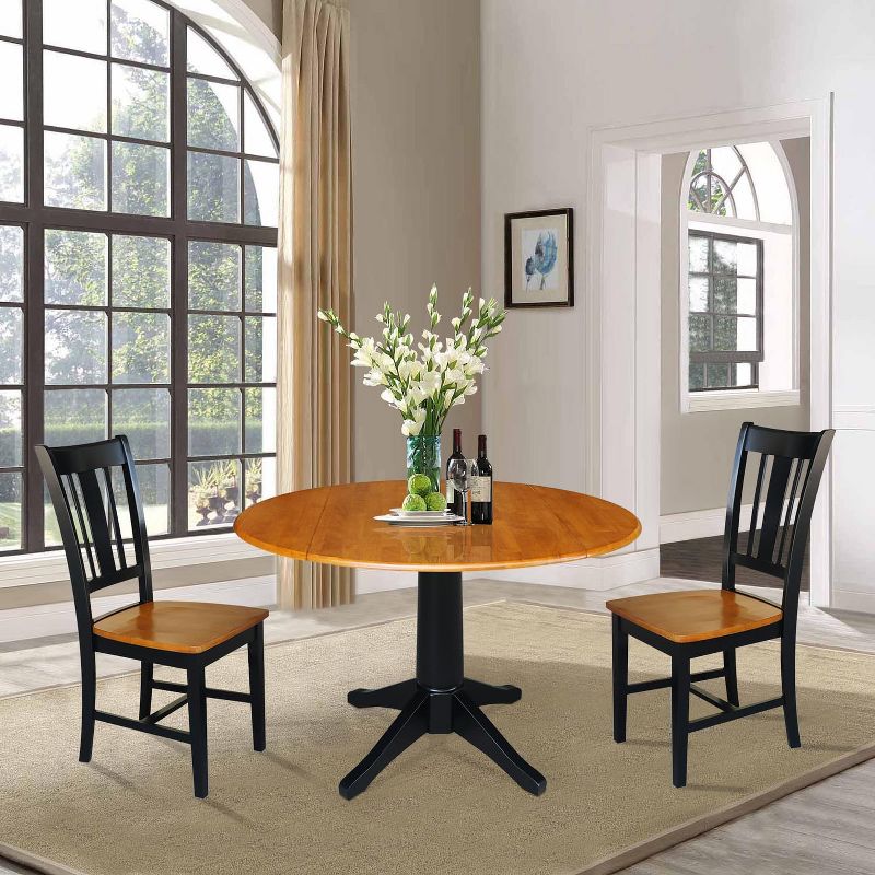 International Concepts 42 inches Round Top Pedestal Table with 2 Chairs, Black/Cherry, 1 of 2