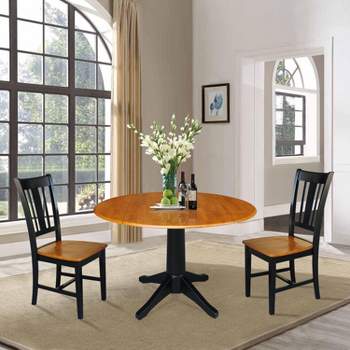 International Concepts 42 inches Round Top Pedestal Table with 2 Chairs, Black/Cherry