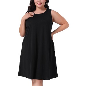 Agnes Orinda Women's Plus Size Boho Sleeveless Round Neck Midi Beach Sundress with Pocket - 1 of 4