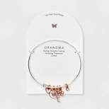 Stainless Steel "Grandma" Bangle with Mother of Pearl and Cubic Zirconia Charms - Rose Gold