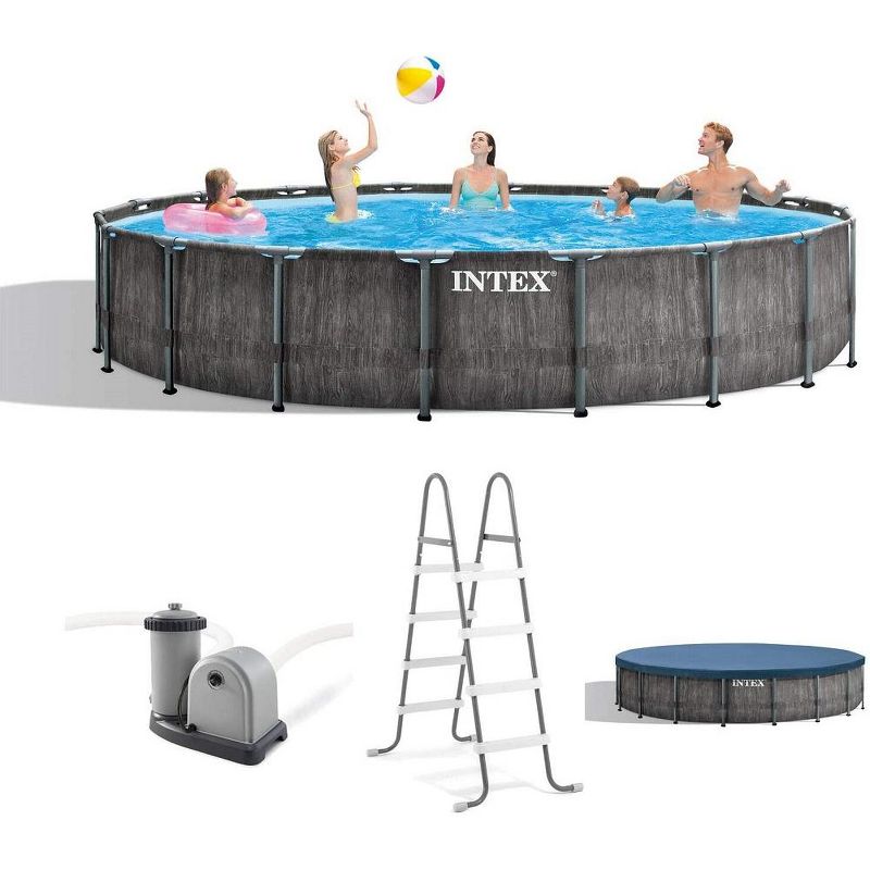 Intex 18ft x 48in Greywood Prism Steel Frame Pool Set with Cover, Ladder, Pump, 2 of 4