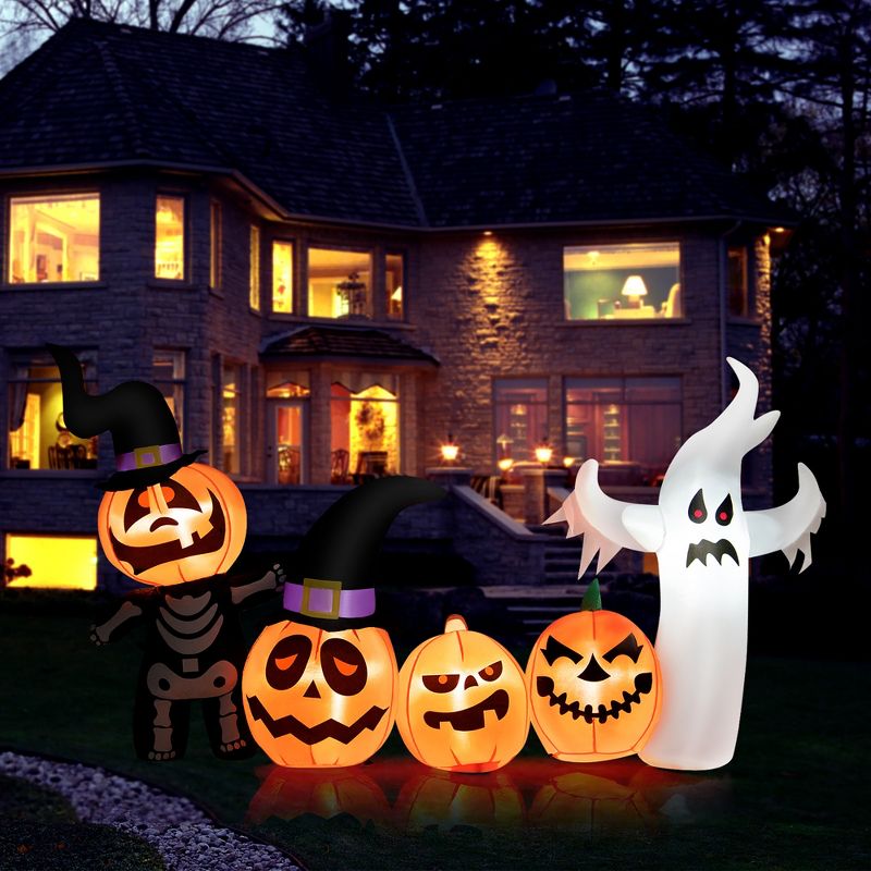 Costway 7.5 FT Long Halloween Inflatable Decor Spooky Ghost and Pumpkin w/Lights, 2 of 11