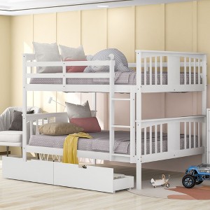 Full over Full Bunk Bed with Drawers and Ladder for Bedroom, Guest Room Furniture-White - 1 of 4