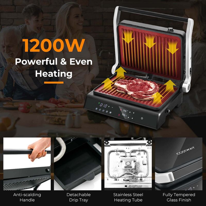 Costway Electric Panini Press Grill Sandwich Maker with LED Display & Removable Drip Tray, 5 of 11