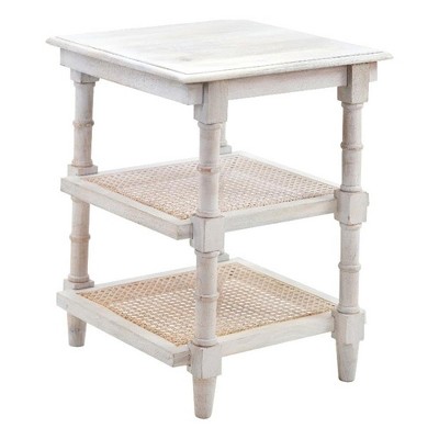Carolina Living Chesterfield Wood & Cane 3 Shelf Side Table - Whitewash