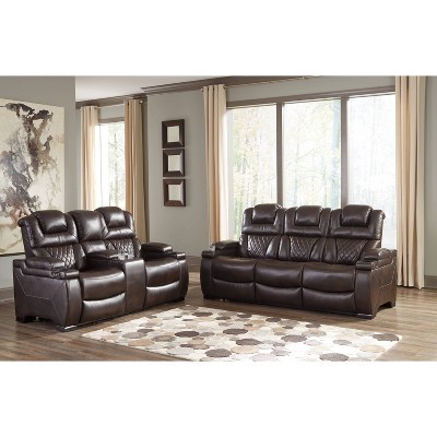 Brown Faux Leather Power Reclining Sofa with Storage and Cup Holders