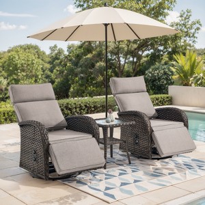 Buenhomino 3 Pieces All-Weather Wicker Chaise Lounge with Side Table,Patio Swivel Recliner Chair with Adjustable Backrest and Footrest - 1 of 4