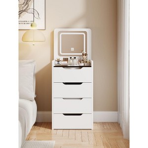 PAGED 3-in-1 Vanity Table and Stool Set with Flip-Top Mirror, Compact Makeup Vanity Featuring Glass-Top Surface - 1 of 4
