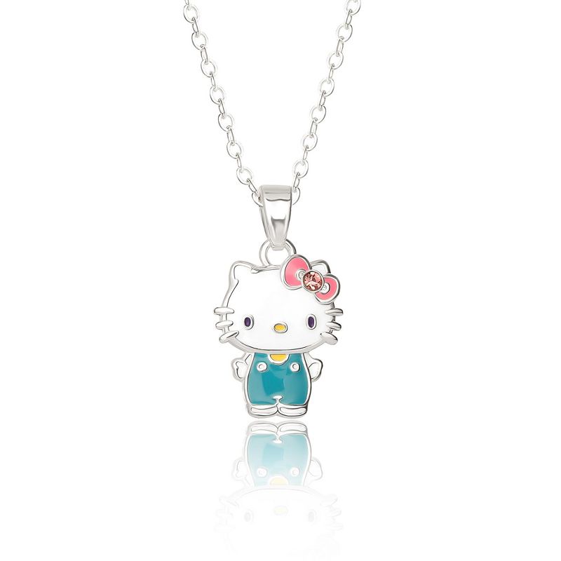 Sanrio Hello Kitty Brass Flash Yellow Gold Plated Enamel and Pink Crystal Pendant - 18" Chain, 2 of 4